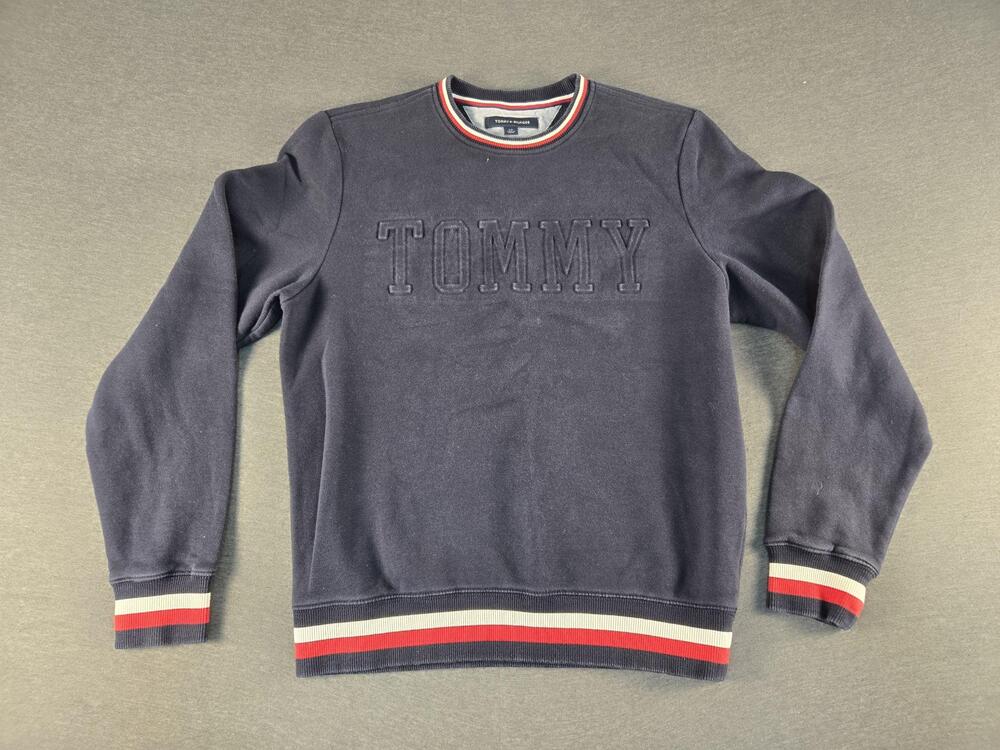 Tommy Hilfiger Sweatshirt Small Blue TOMMY Embossed Logo Pullover Crewneck